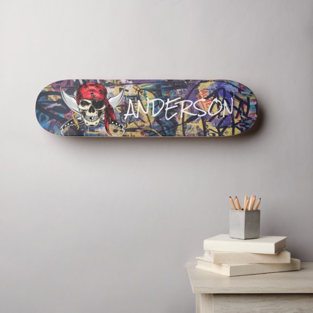 Personalized  Pirate Ship Skull Skateboard (Wall Art (Horz))