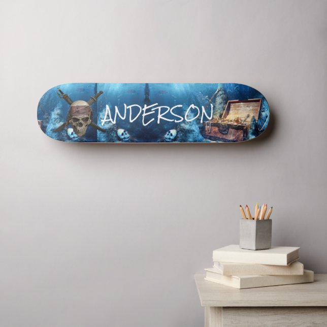 Personalized  Pirate Skull & Cross Swords Skateboard (Wall Art (Horz))