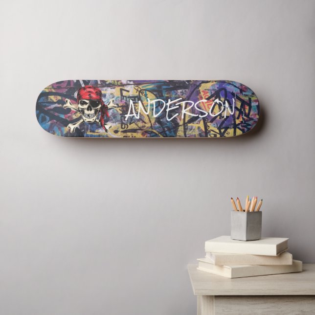Personalized  Pirate Skull Skateboard (Wall Art (Horz))