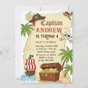 Personalized pirate theme child's birthday invitation