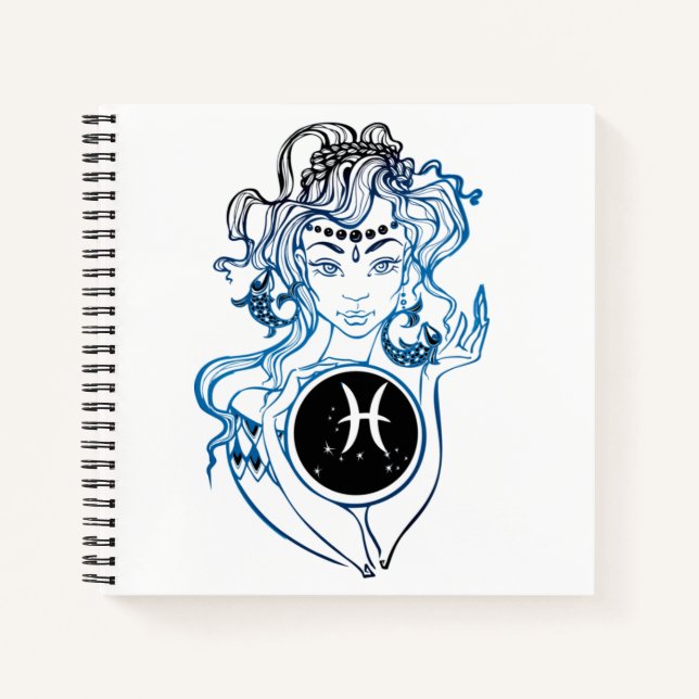 Personalized Pisces Art Deco Lady Notebook (Front)