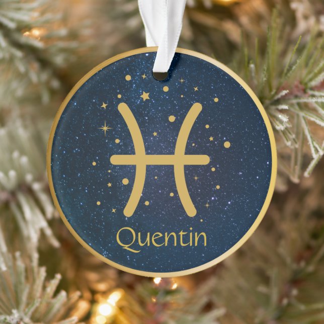 Personalized Pisces twin fish zodiac symbol gold Ornament (Tree)