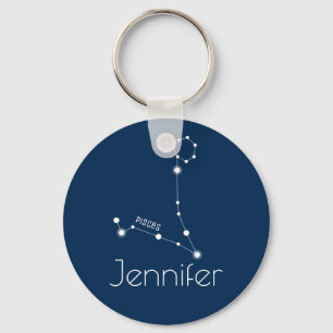Personalized Pisces Zodiac Constellation Keychain
