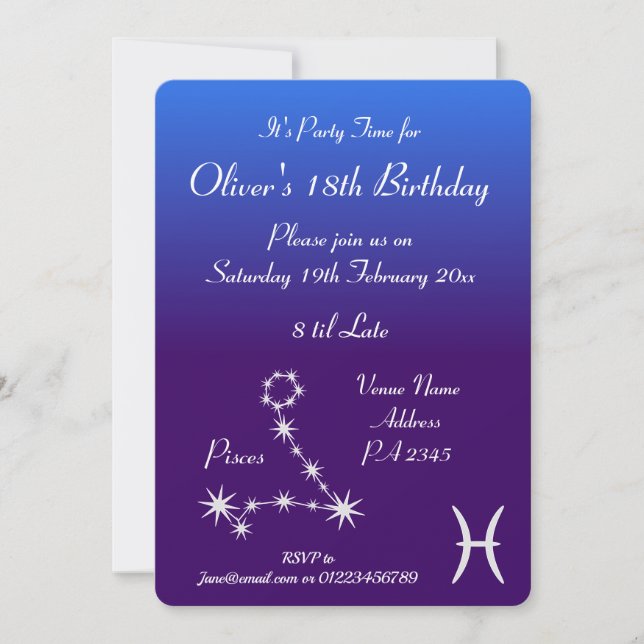 Personalized Pisces Zodiac Galaxy Party Invitation (Front)