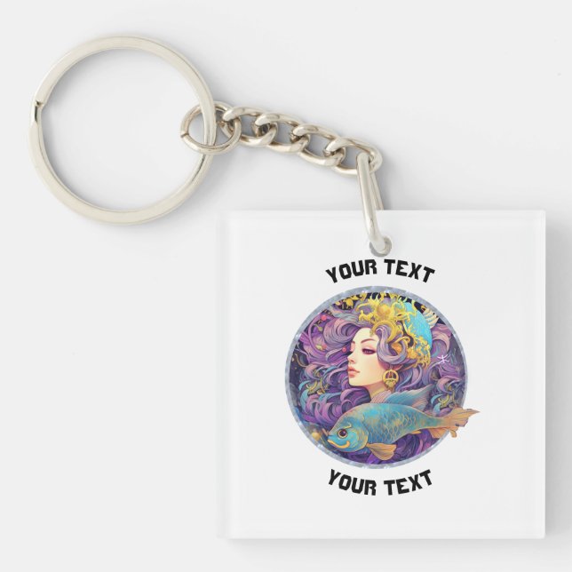 PERSONALIZED PISCES ZODIAC SIGN  KEYCHAIN (Front)