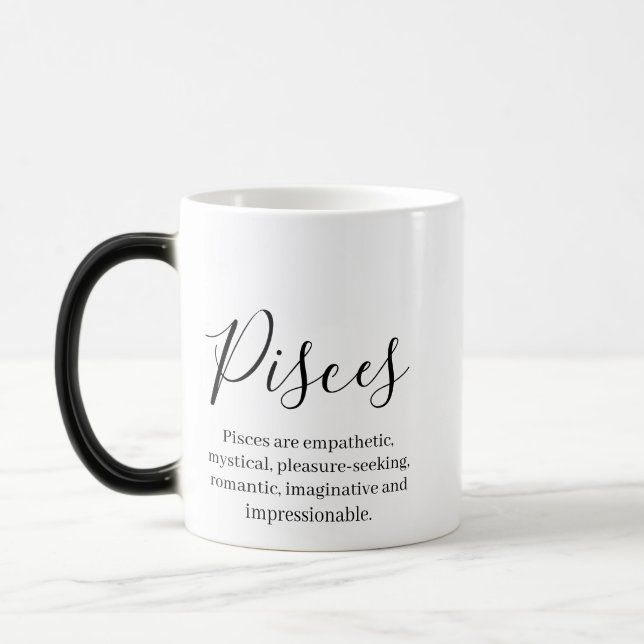 "Personalized Pisces Zodiac sign Name and traits Magic Mug (Left)