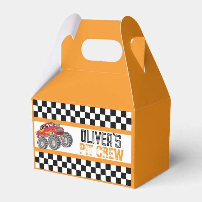 Personalized Pit Crew Chequered Flag Party Favor Box (Front Side)