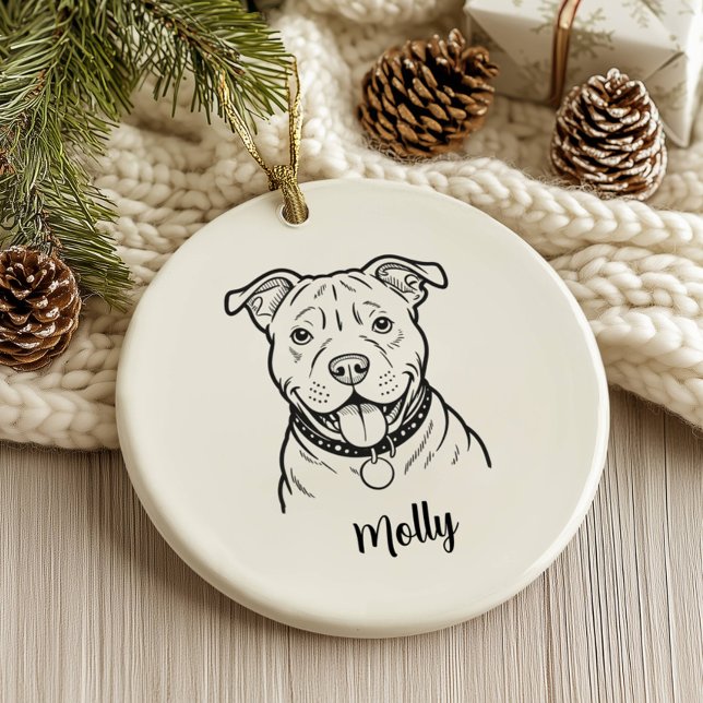 Personalized Pitbull Dog Christmas Ceramic Ornament (Creator Uploaded)