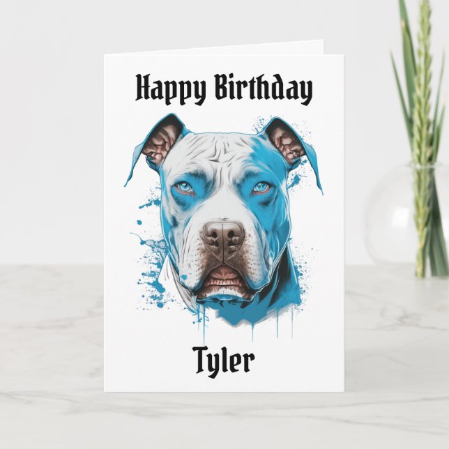 Personalized Pitbull Puns Happy Birthday Card (Front)