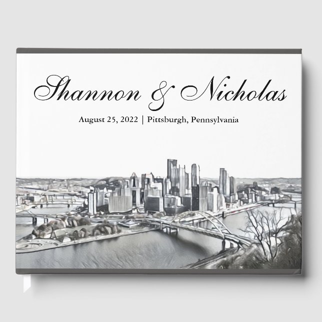Personalized Pittsburgh Skyline Guest Book (Front)