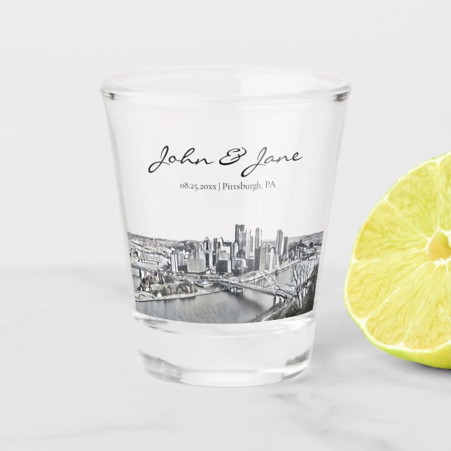 Personalized Pittsburgh Skyline Shot Glass (Front)