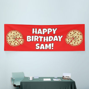 Personalized Pizza Happy Birthday Banner