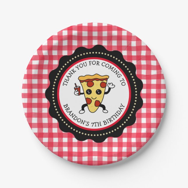 Personalized Pizza Party Birthday Paper Plate (Front)