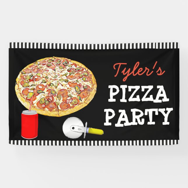 Personalized Pizza Party Birthday Party Banner (Horizontal)
