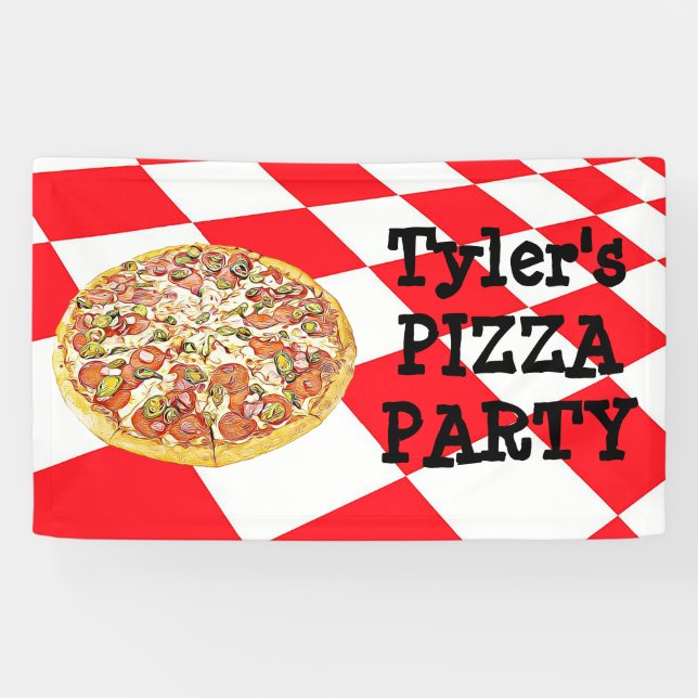Personalized Pizza Party Birthday Party Banner (Horizontal)