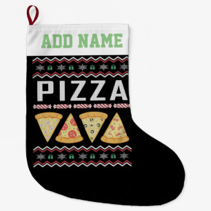Personalized Pizza Ugly Christmas Sweater Large Christmas Stocking