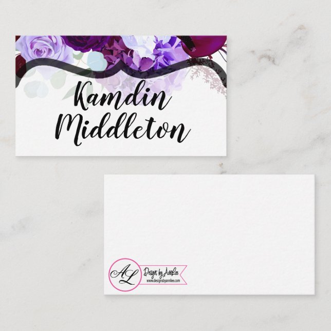 Personalized Place Cards Lavender Hibiscus on Whit (Front/Back)