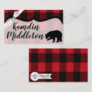 Personalized Place Cards Red Plaid Black Bear