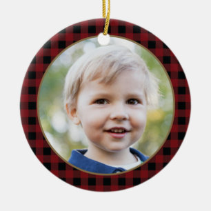 Personalized Plaid Christmas Ceramic Ornament