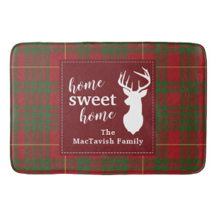 Personalized Plaid Christmas Holiday Home Sweet Bath Mat
