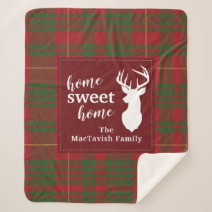 Personalized Plaid Christmas Holiday Home Sweet Sherpa Blanket