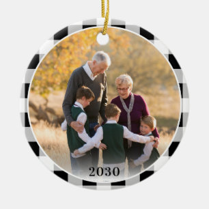 Personalized Plaid Christmas Photo Grandparents Ceramic Ornament
