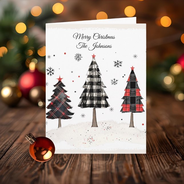 Personalized Plaid Christmas Tree Family Name  Card (Creator Uploaded)