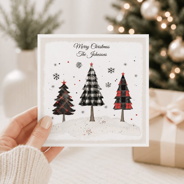 Personalized Plaid Christmas Tree Family Name  Card (Creator Uploaded)