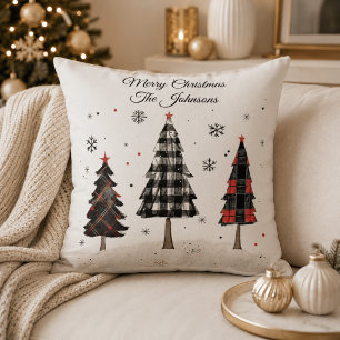 Personalized Plaid Christmas Tree Family Pillow