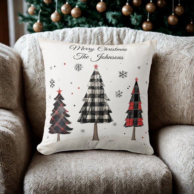 Personalized Plaid Christmas Tree Family Pillow (Creator Uploaded)