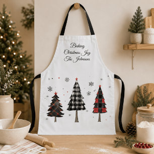 Personalized Plaid Christmas Trees Family Name Apron