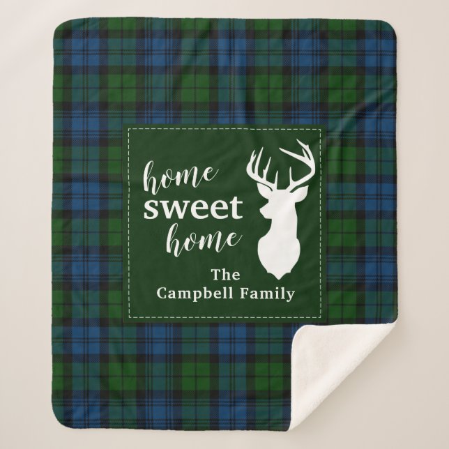 Personalized Plaid Clan Campbell Military Tartan Sherpa Blanket (Front)