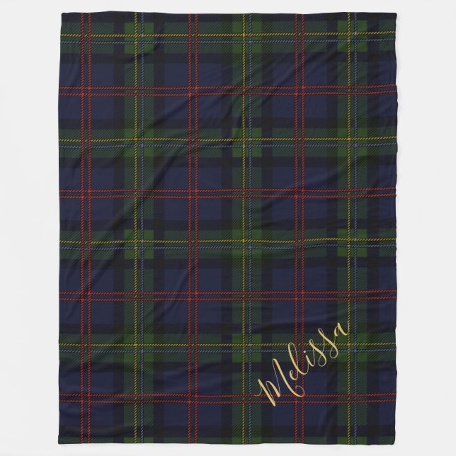 Personalized Plaid Clan Malcolm Tartan Fleece Blanket (Front)