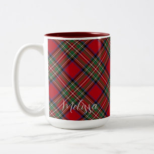 Personalized Plaid Clan Stewart Red Green Tartan Two-Tone Coffee Mug