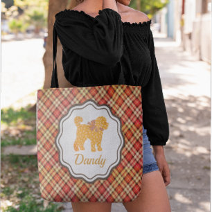 Personalized Plaid Doodle Golden Yellow Dog Tote Bag