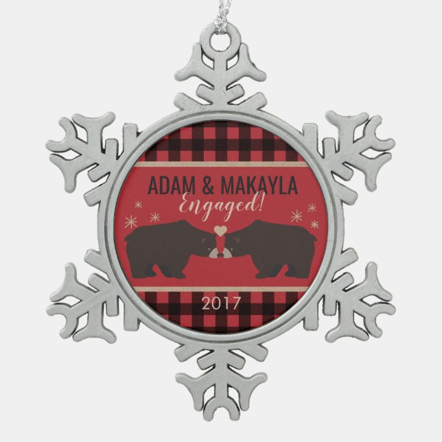 Personalized Plaid Engagement Ornament (Front)