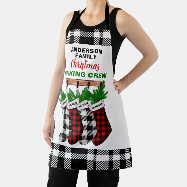 Personalized Plaid Family Christmas Baking Crew Apron (Insitu)