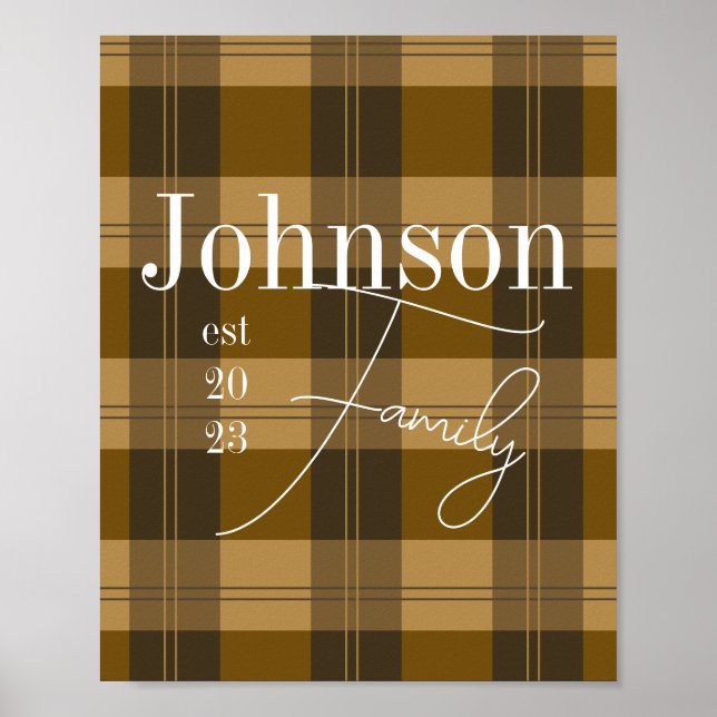 Personalized Plaid Family Name Brown Poster (Front)