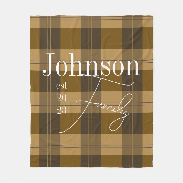 Personalized Plaid Family Name Fleece Blanket (Front)