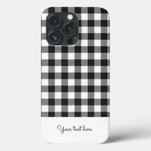 Personalized Plaid Gingham Black White Monogram iPhone 13 Pro Case