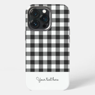 Personalized Plaid Gingham Black White Monogram iPhone 13 Pro Case