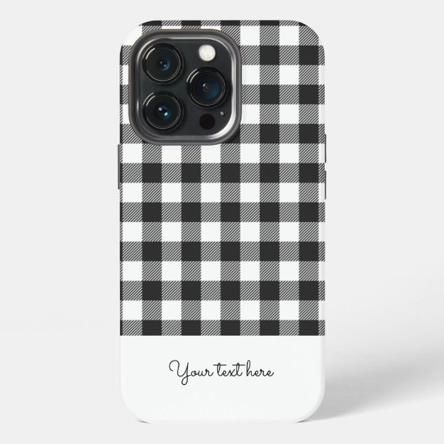 Personalized Plaid Gingham Black White Monogram iPhone Case (Back)