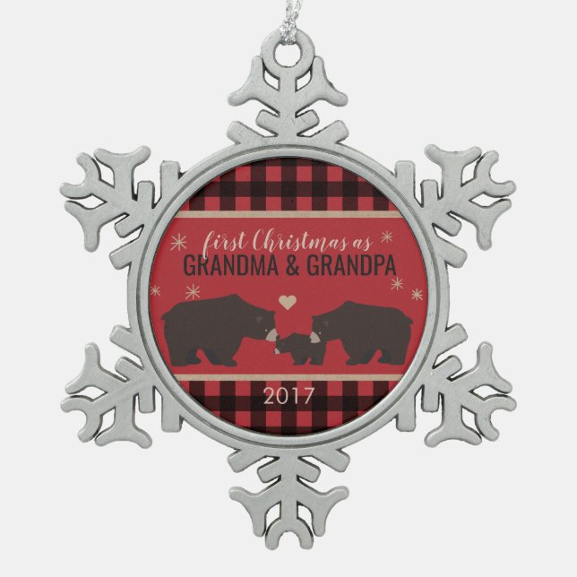 Personalized Plaid Grandparents Snowflake Ornament (Front)