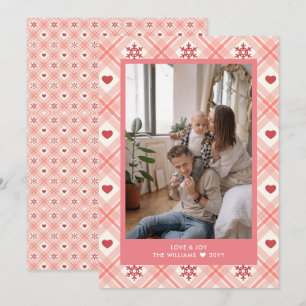 Personalized Plaid Heart Snowflake  Photo  Holiday Card