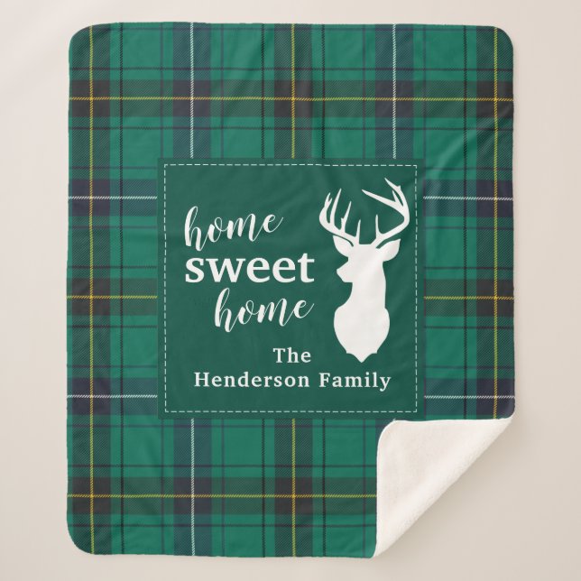 Personalized Plaid Holiday Tartan Clan Henderson Sherpa Blanket (Front)