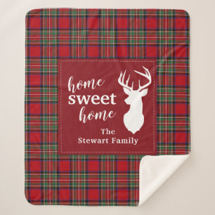 Personalized Plaid Holiday Tartan Red Clan Stewart Sherpa Blanket