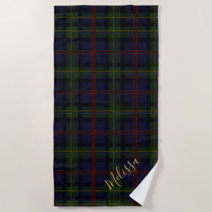 Personalized Plaid Monogram Clan Malcolm Tartan Beach Towel