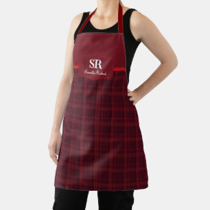 Personalized Plaid Monogram Red Tartan Apron