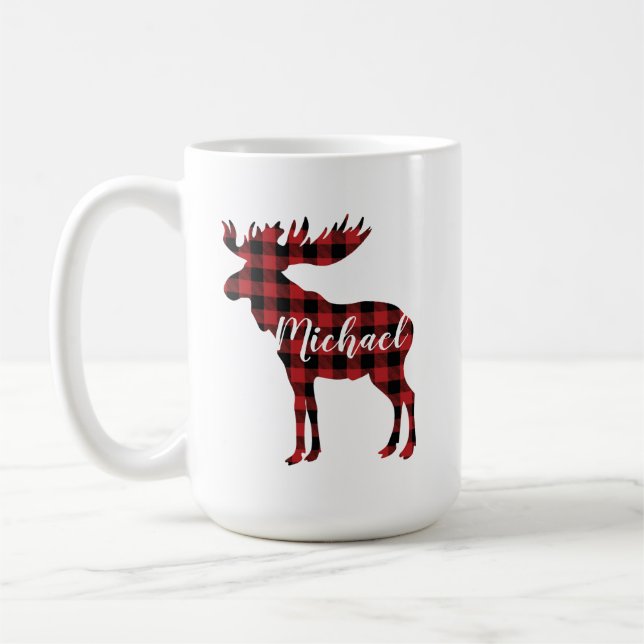 Personalized Plaid Moose Coffee Mug (Left)