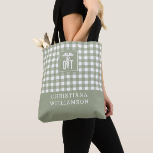 Personalized Plaid Pattern OT Occupational Therapy Tote Bag